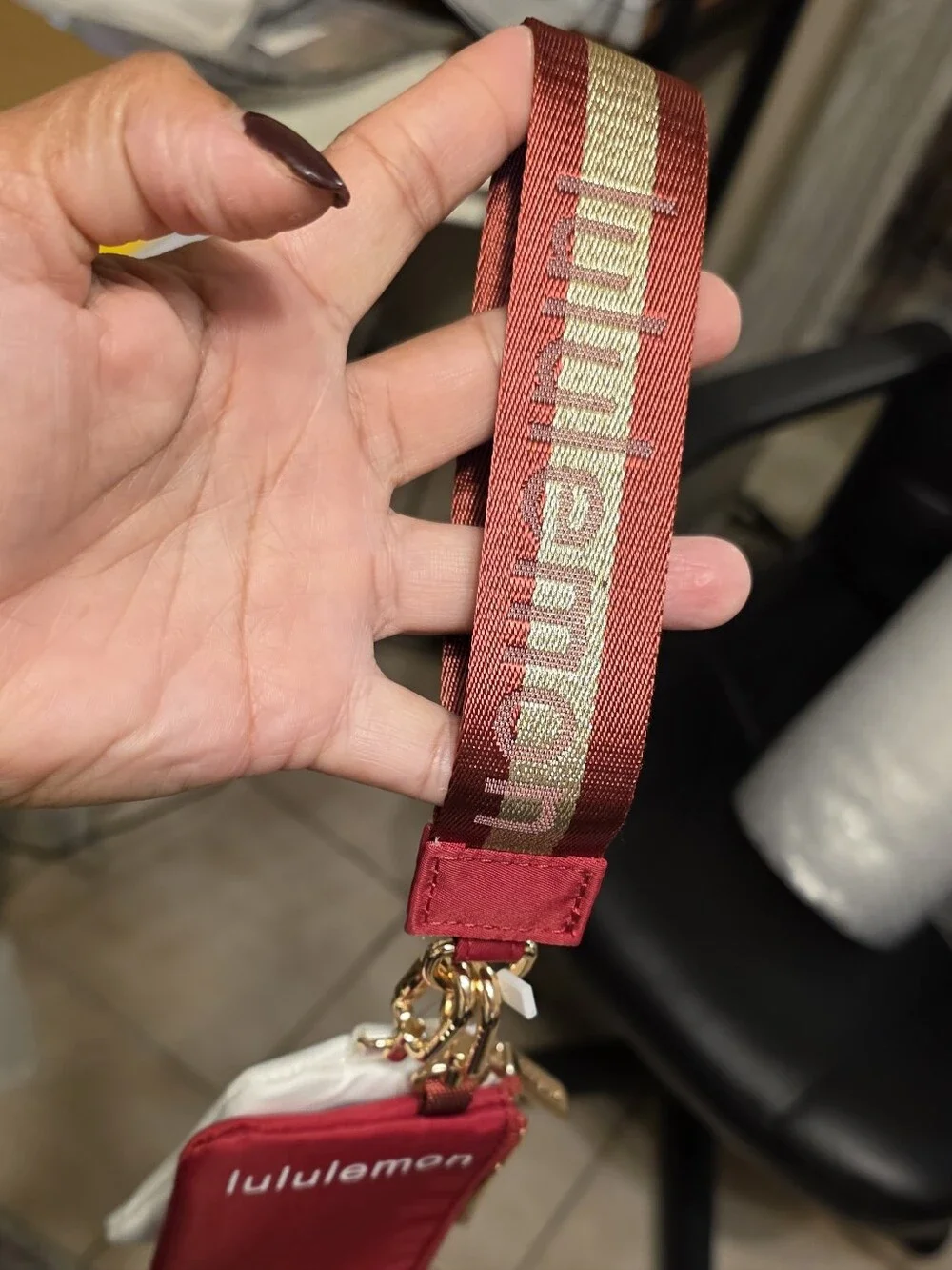 lululemon athletica Red and Cream Dual Pouch Wristlet with Branded Strap